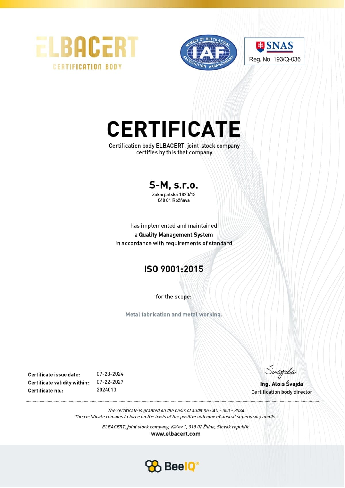 ISO 9001 Certificate